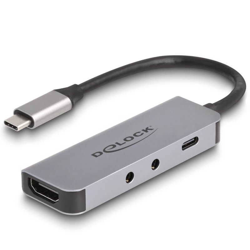 Delock USB Type-C™ Adapter zu HDMI 4K 60 Hz und Headset und Mikrofonschluss USB Type-C™ PD 95 W
