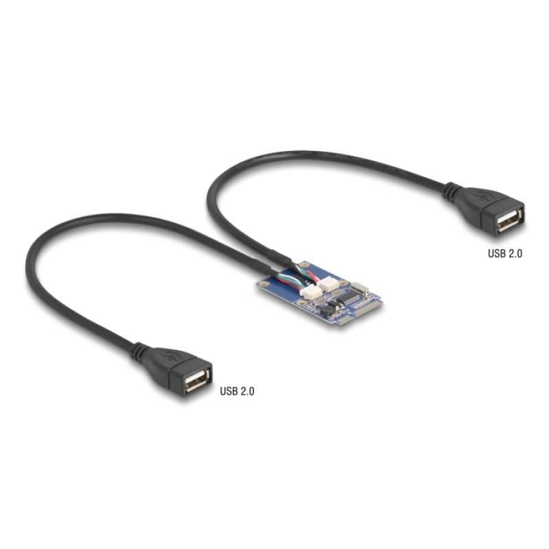 Delock Mini PCIe Adapter full size zu 2 x USB 2.0 Typ-A Buchse 30 cm