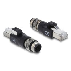 Delock M12 Adapter D-kodiert 4 Pin Stecker zu RJ45 Stecker schwarz