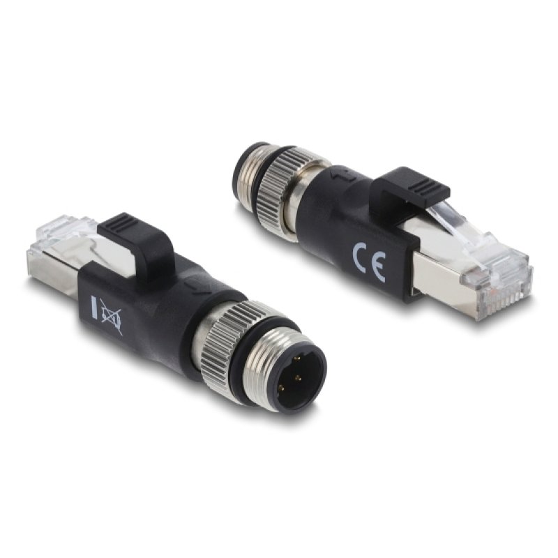 Delock M12 Adapter D-kodiert 4 Pin Stecker zu RJ45 Stecker schwarz