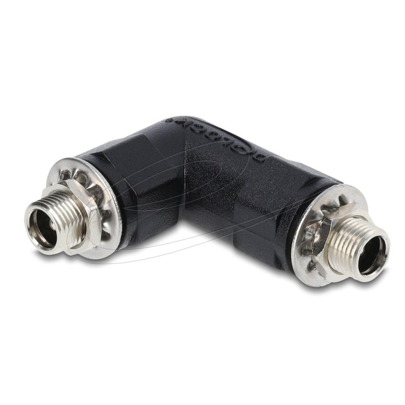Delock Hohlstecker Adapter DC 5,5 x 2,1 mm Buchse auf Buchse mit Gewinde gewinkelt 90°
