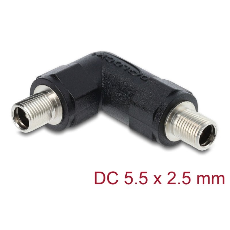 Delock Hohlstecker Adapter DC 5,5 x 2,5 mm Buchse auf Buchse mit Gewinde gewinkelt 90°