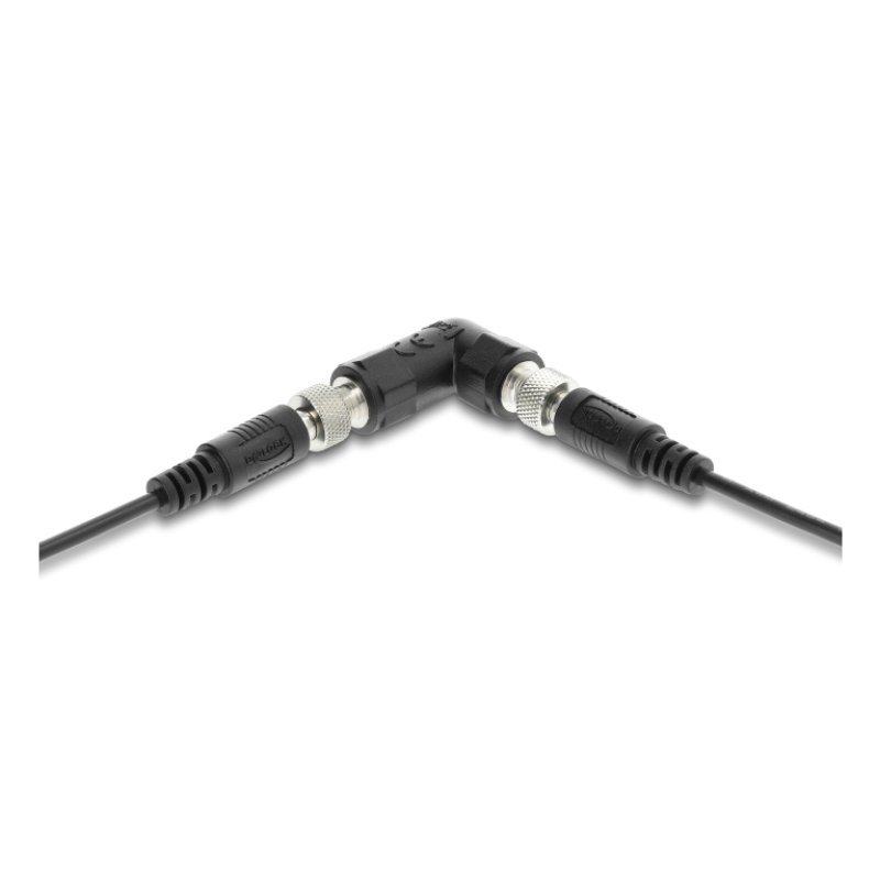 Delock Hohlstecker Adapter DC 5,5 x 2,5 mm Buchse auf Buchse mit Gewinde gewinkelt 90°