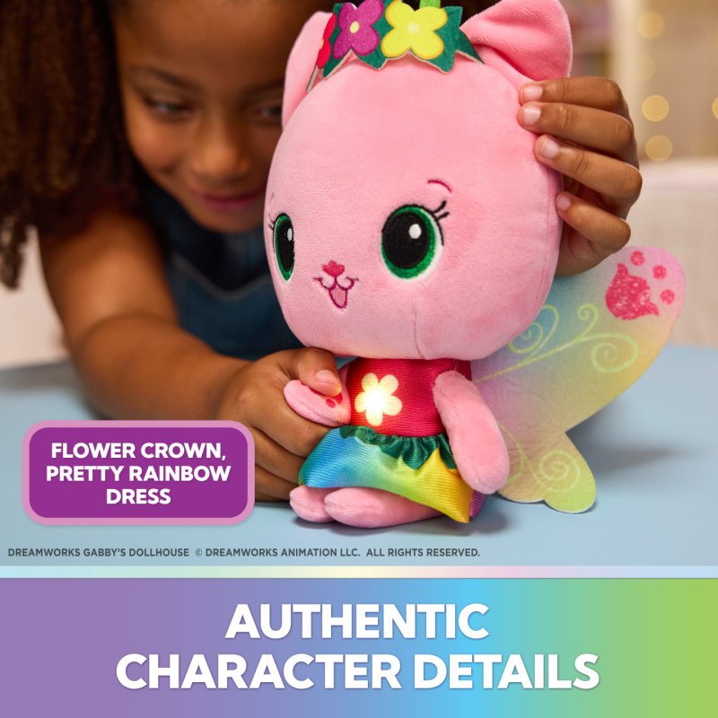 Gabby's Dollhouse Fairylandia Official Rainbow Light-Up Kitty Fairy Plush, Cat Stuffed Animal, Sensory Toys for Ages 3