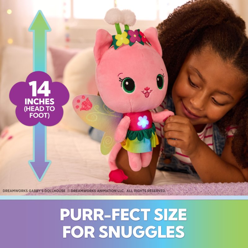 Gabby's Dollhouse Fairylandia Official Rainbow Light-Up Kitty Fairy Plush, Cat Stuffed Animal, Sensory Toys for Ages 3