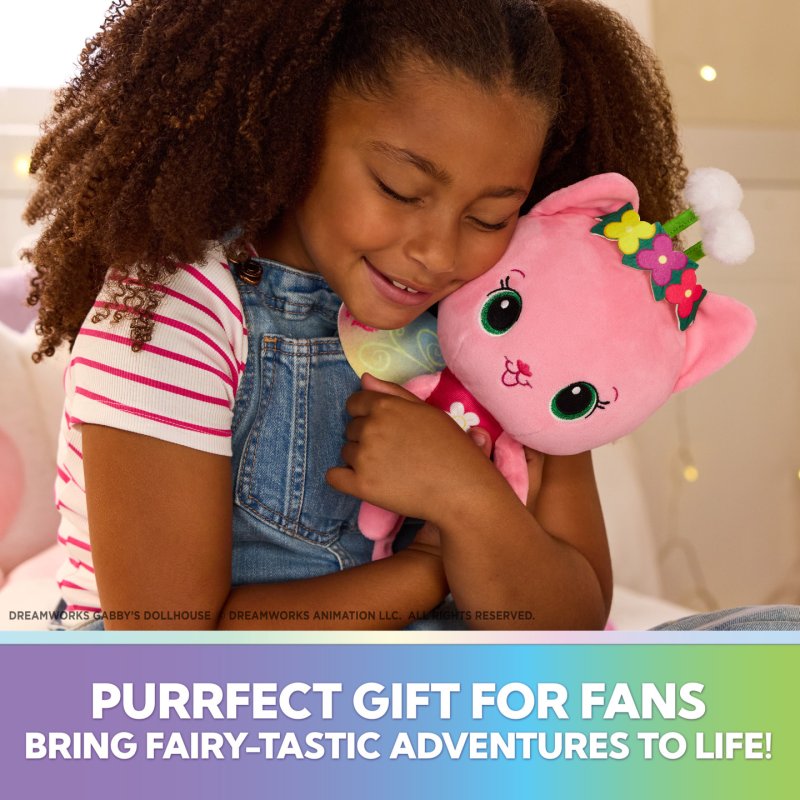 Gabby's Dollhouse Fairylandia, Peluche lumineuse arc-en ciel Kitty Fairy officielle, chat en peluche, jouets sensoriels