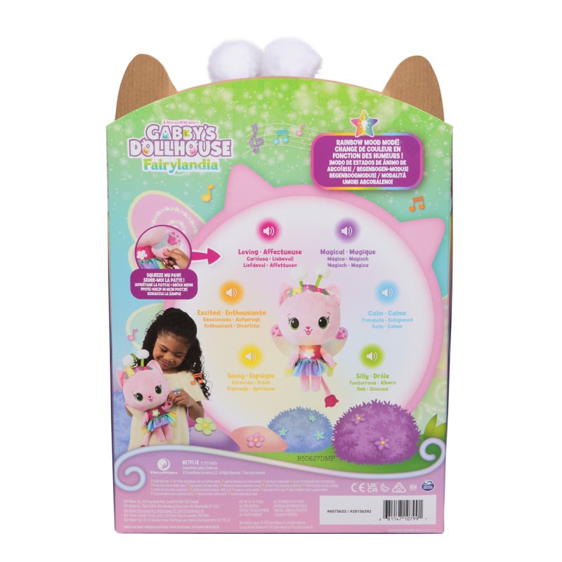 Gabby's Dollhouse Fairylandia Official Rainbow Light-Up Kitty Fairy Plush, Cat Stuffed Animal, Sensory Toys for Ages 3