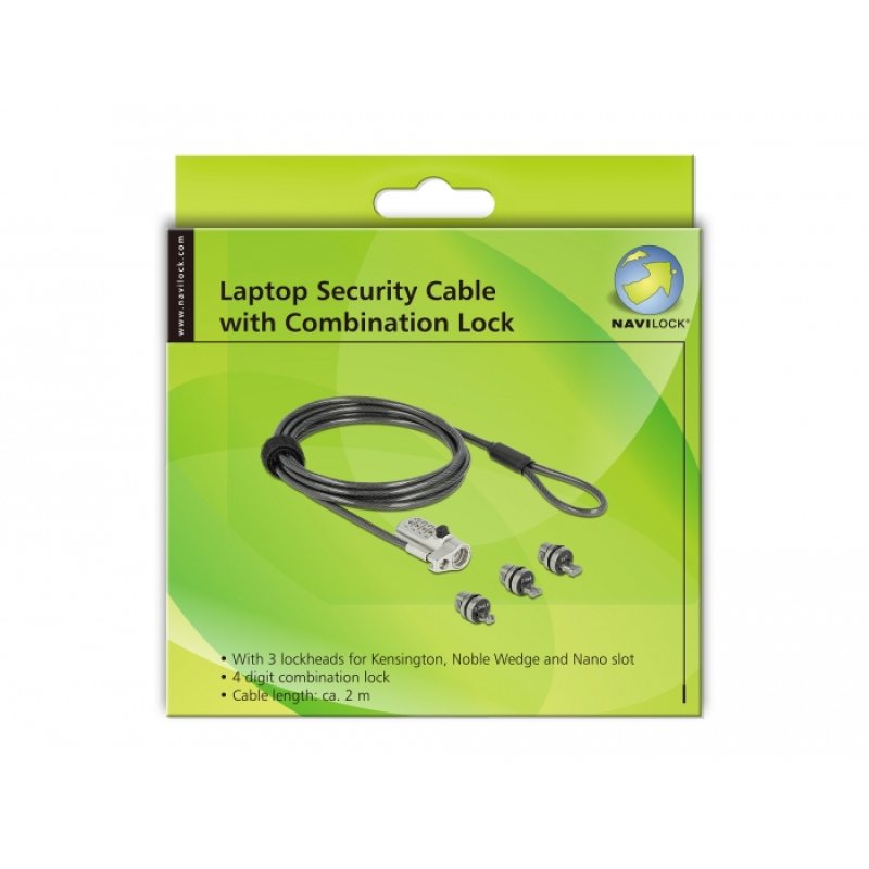 Navilock 20677 cable lock Black, Silver 2 m