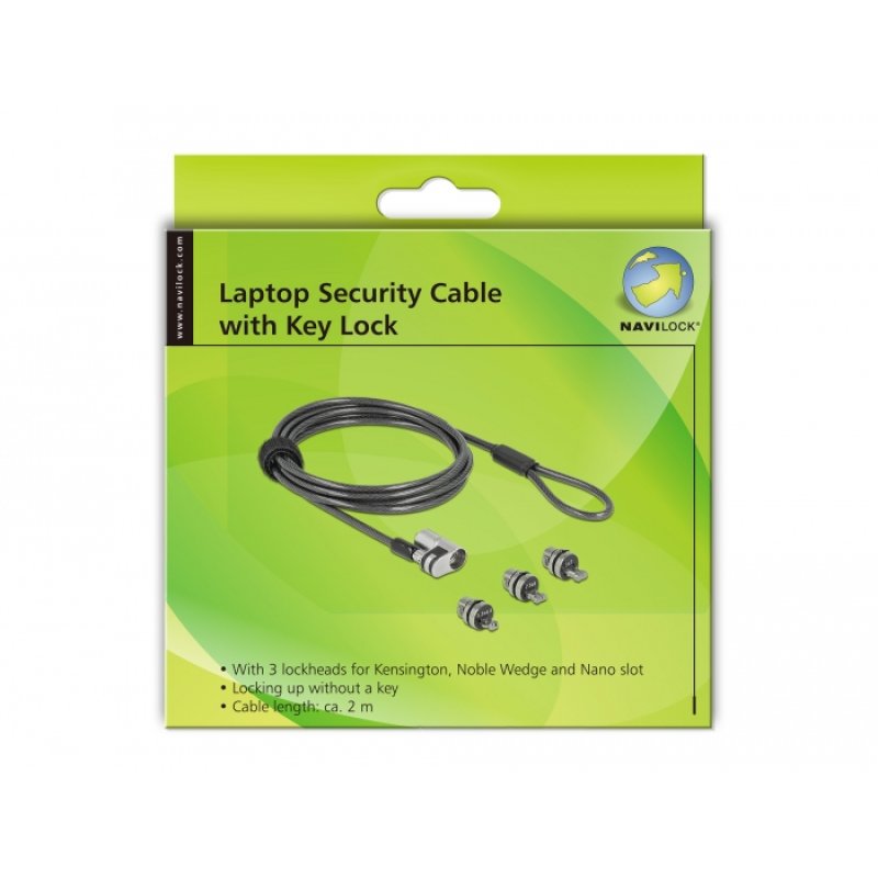 Navilock 20676 câble antivol Noir, Argent 2 m