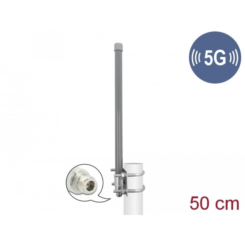 Delock 5G 3,3 - 3,8 GHz Antenne N Buchse 8 dBi 50 cm omnidirektional starr outdoor grau