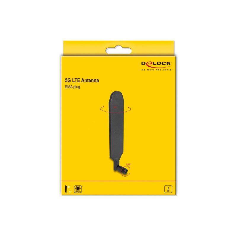 Delock 5G LTE Antenne SMA Stecker 0,5 - 3,0 dBi omnidirektional drehbar mit Kippgelenk schwarz