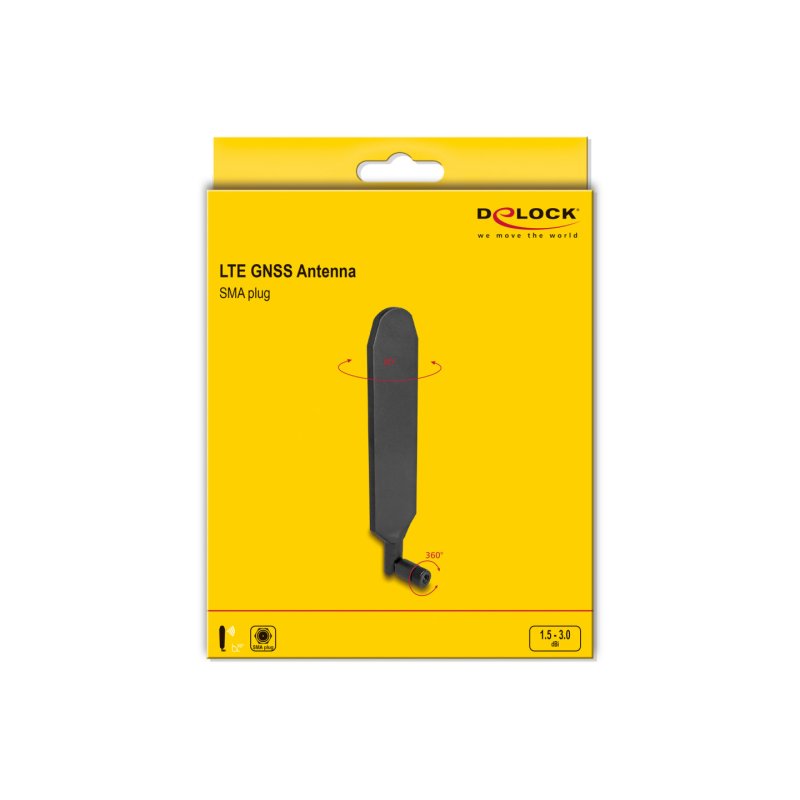 DeLOCK Antenne LTE GNSS SMA mâle 1,5 - 3,0 dBi omnidirectionnelle pivotante avec jonction inclinable noir