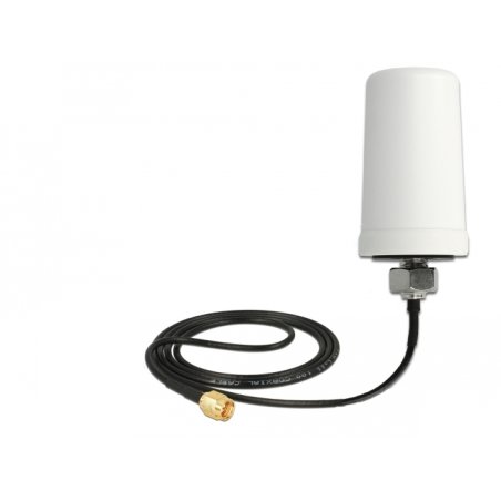 Delock WLAN 802.11 ac/a/h/b/g/n Antenne SMA Stecker 1,4 - 3,0 dBi omnidirektional mit Anschlusskabel ULA100 1 m weiß