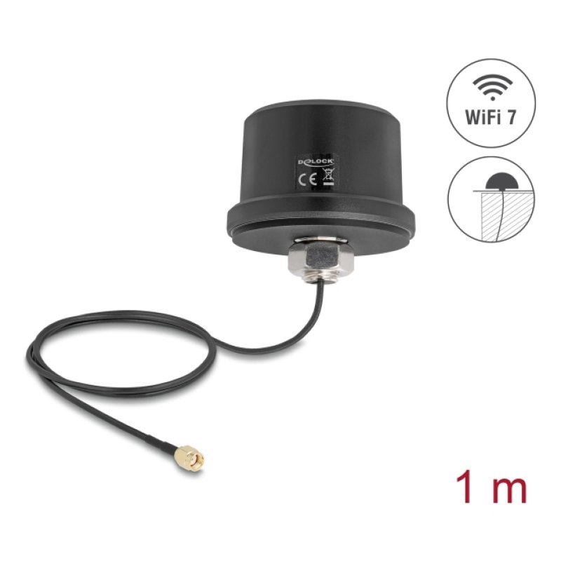 DeLOCK WiFi 7 Antenna RP-SMA plug 3.1 - 3.5 dBi omnidirectional with connection cable ULA100 1 m roof mounting outdoor