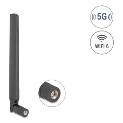 Delock 5G LTE GNSS WiFi 6 Antenne SMA Stecker 0,9 - 4,1 dBi 183 mm omnidirektional mit Kippgelenk schwarz
