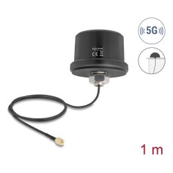 Delock 5G LTE GNSS WiFi 6 Antenne SMA Stecker 1,9 - 3,3 dBi omnidirektional mit Anschlusskabel ULA100 1 m Dachmontage