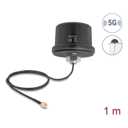 Delock 5G LTE GNSS WiFi 6 Antenne SMA Stecker 1,9 - 3,3 dBi omnidirektional mit Anschlusskabel ULA100 1 m Dachmontage