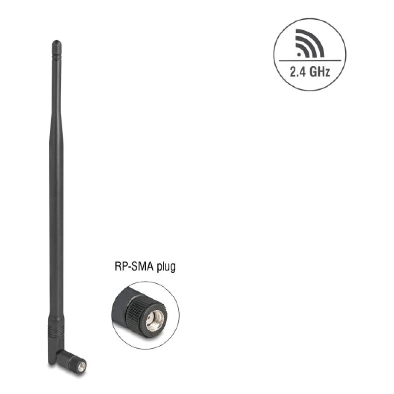 Delock WiFi 2,4 GHz Antenne RP-SMA Stecker 7 dBi omnidirektional mit Kippgelenk schwarz