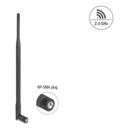 Delock WiFi 2,4 GHz Antenne RP-SMA Stecker 7 dBi omnidirektional mit Kippgelenk schwarz