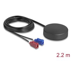 Delock 4G GNSS Antenne 1 x FAKRA C 1 x FAKRA D Buchse 2 dBi / 28 dB 2,2 m RG-174 omnidirektional Dachmontage schwarz