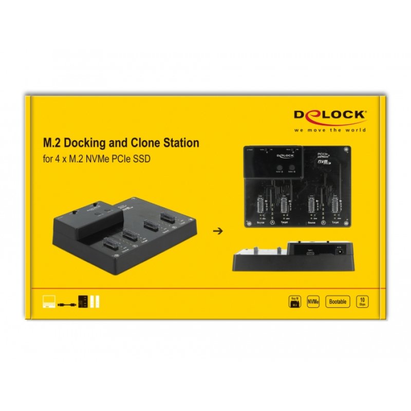 DeLOCK M.2 Docking Station for 4 x M.2 NVMe PCIe SSD with Clone function