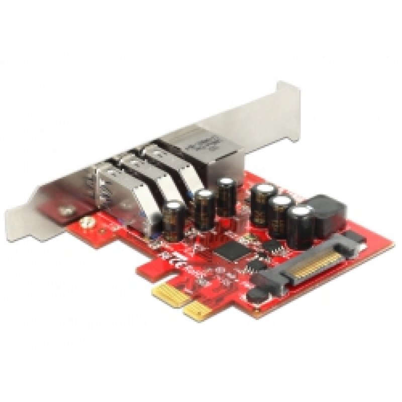 PCI Express x1 Karte zu 3 x extern USB 5 Gbps 1 x extern Gigabit LAN - Low Profile Formfaktor