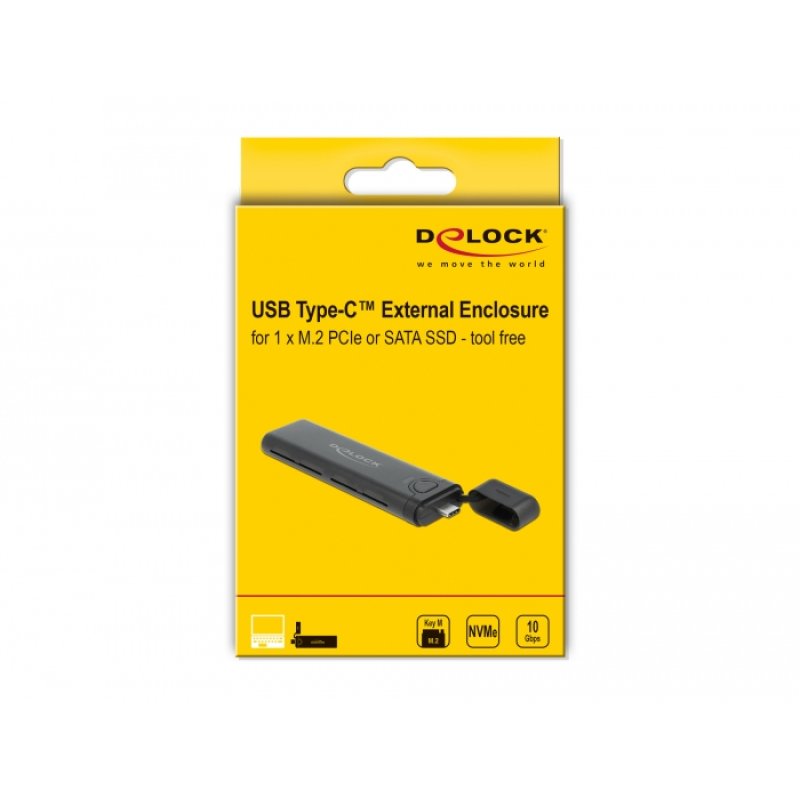 DeLOCK External USB Type-C Combo Enclosure for M.2 NVMe PCIe or SATA SSD - tool free