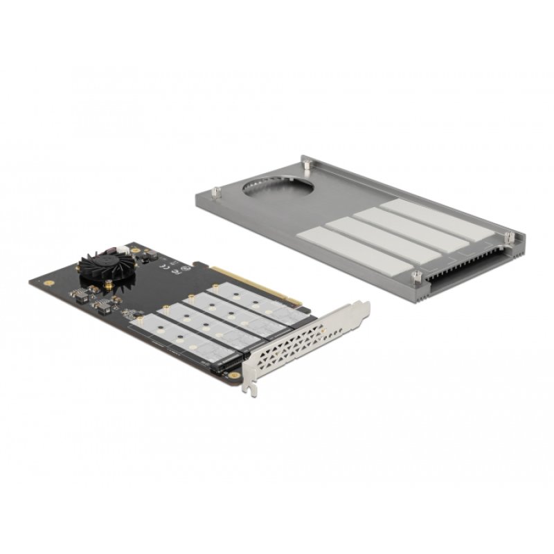 PCI Express x16 Karte zu 4 x intern NVMe M.2 Key M mit Kühlkörper und Lüfter - Bifurcation