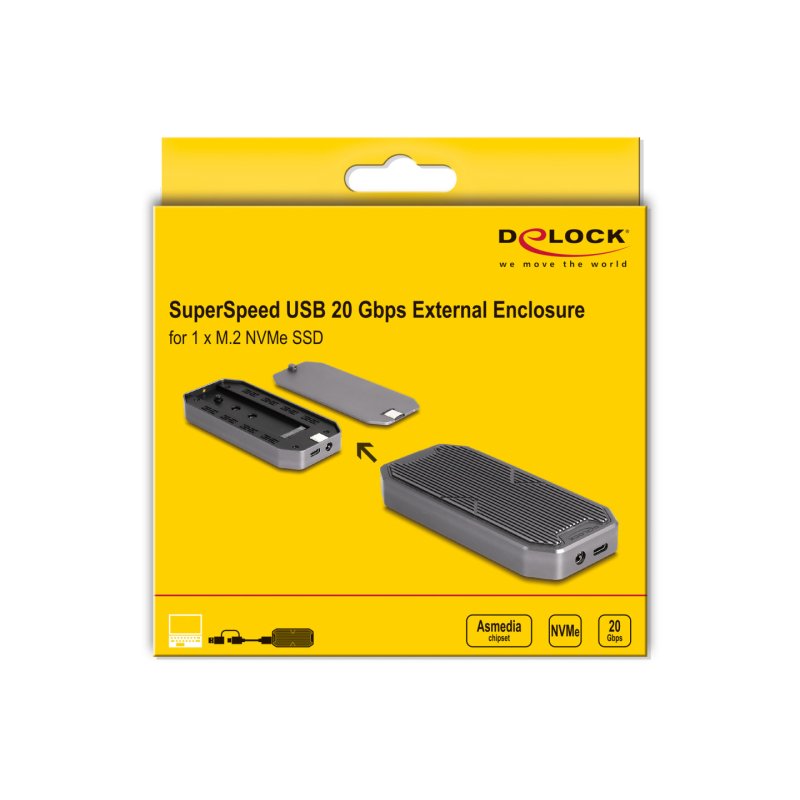 DeLOCK External Gaming Enclosure for M.2 NVMe PCIe SSD with SuperSpeed USB 20 Gbps (USB 3.2 Gen 2x2) USB Type-C female