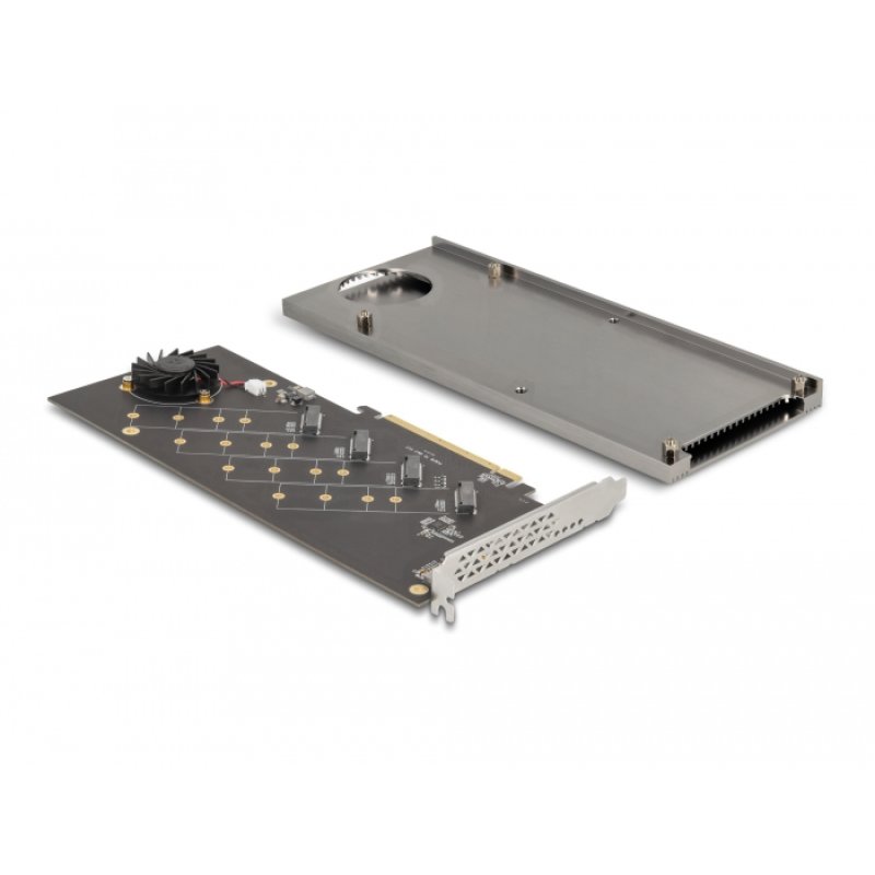 DeLOCK Carte PCI Express 4.0 x16 à 4 x NVMe M.2 Key M internes avec dissipateur de chaleur et ventilateur - Bifurcation