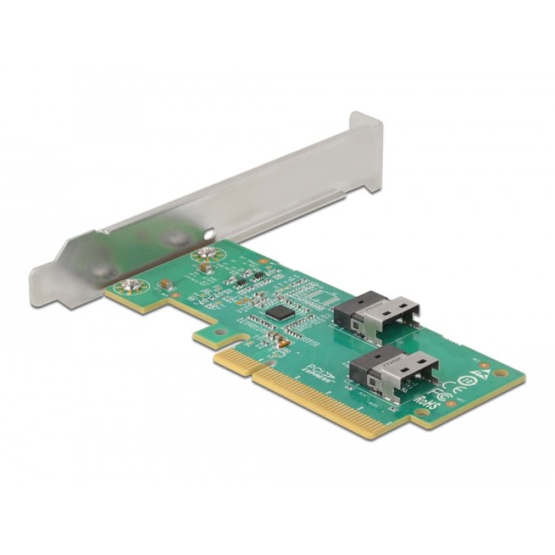 DeLOCK Carte PCI Express 4.0 x8 à 2 x SFF-8654 4i NVMe internes - Bifurcation - Facteur de forme à profil bas