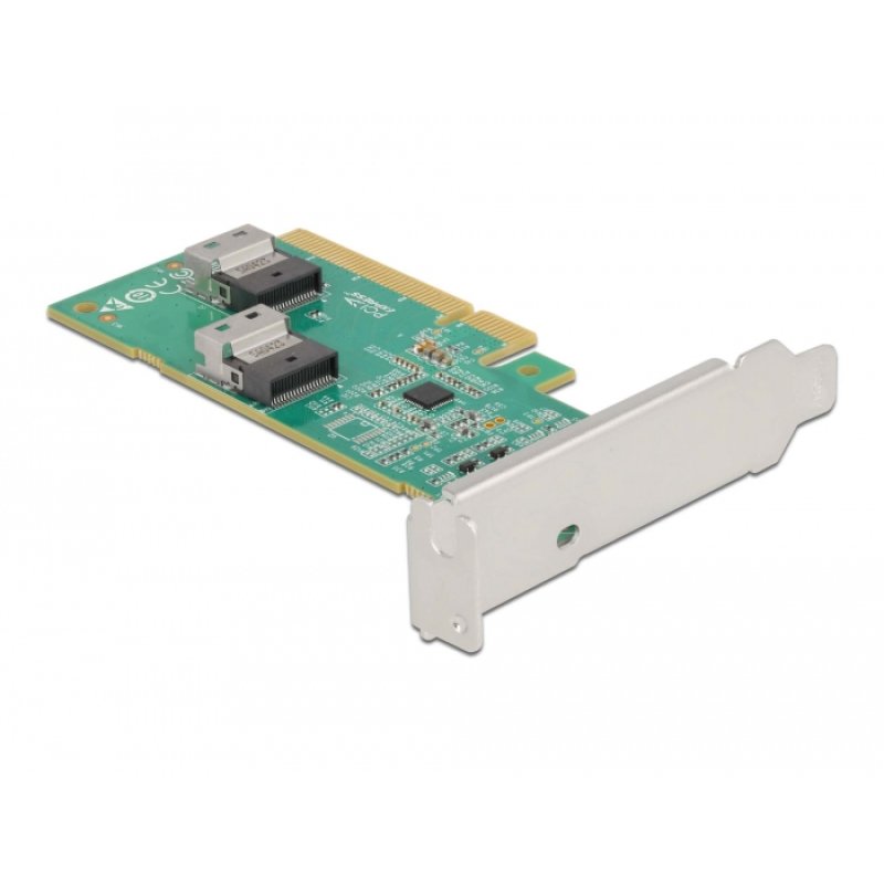 PCI Express 4.0 x8 Karte zu 2 x intern SFF-8654 4i NVMe - Bifurcation - Low Profile Formfaktor