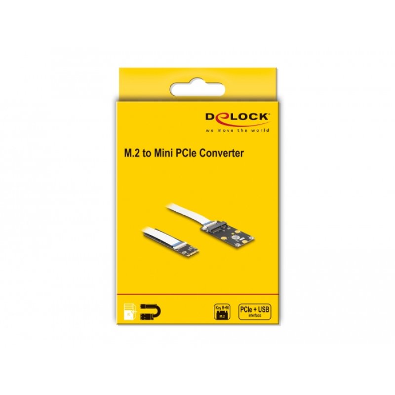 DeLOCK Convertisseur M.2 touche B M mâle à 1 x emplacement Mini PCIe demi-format / format normal avec câble flexible