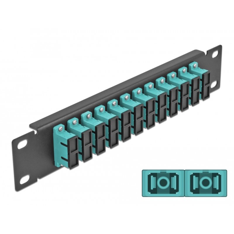 DeLOCK 10″ Fiber Optic Patch Panel 12 Port SC Duplex aqua 1U black