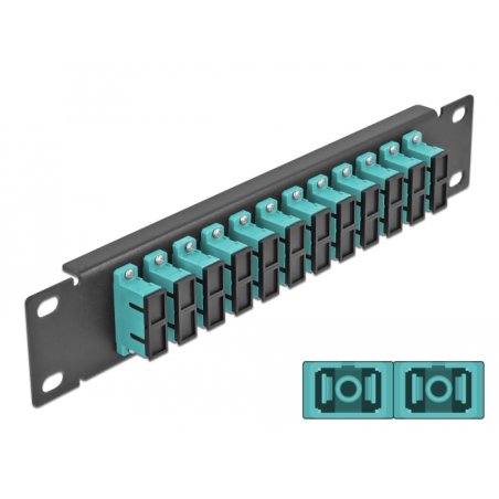 DeLOCK 10″ Fiber Optic Patch Panel 12 Port SC Duplex aqua 1U black