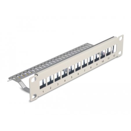 Delock 10? Keystone Patchpanel 12 Port mit Entlastungsschiene 1 HE grau