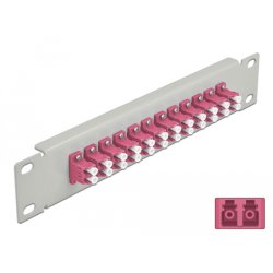 DeLOCK Panneau 10″ de distribution de fibre optique, 12 ports LC Duplex violet, 1 unité, gris