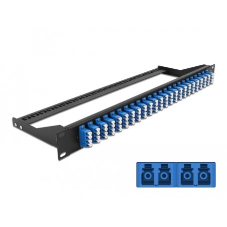 DeLOCK Panneau de distribution 19″ en fibre, 24 ports LC Quad, bleu