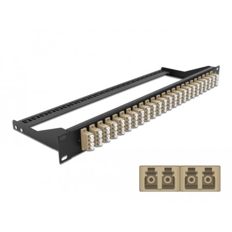 DeLOCK Panneau de distribution 19″ en fibre, 24 ports LC Quad, beige