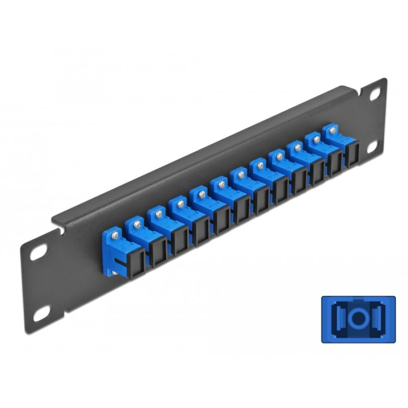 DeLOCK Panneau 10″ de distribution de fibre optique, 12 ports SC Simplex bleus, 1 unité, noir
