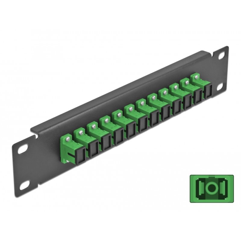 DeLOCK Panneau 10″ de distribution de fibre optique, 12 ports SC Simplex vert, 1 unité, noir