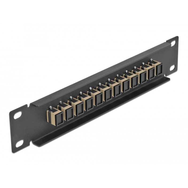 DeLOCK Panneau 10″ de distribution de fibre optique, 12 ports SC Simplex beige, 1 unité, noir