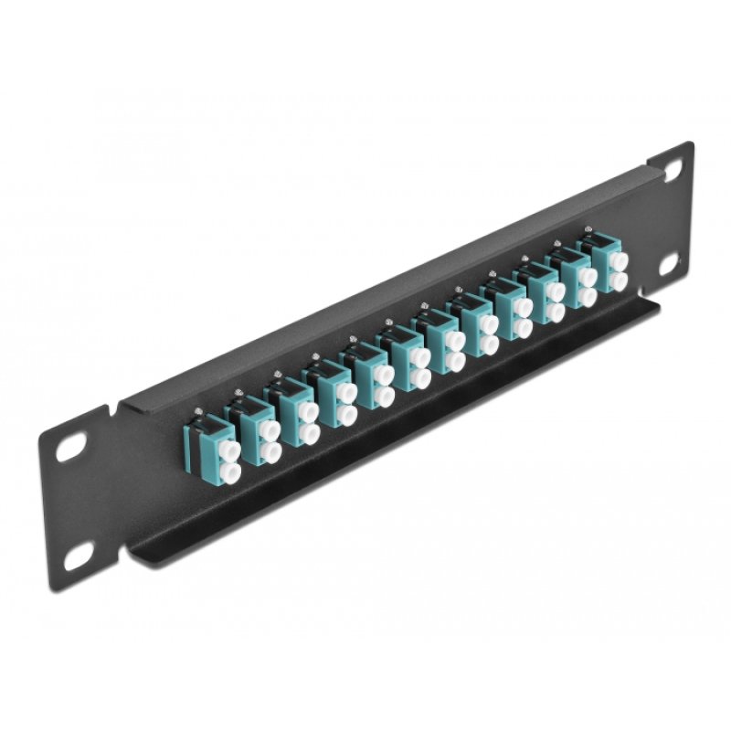 DeLOCK 10″ Fiber Optic Patch Panel 12 Port LC Duplex aqua 1U black