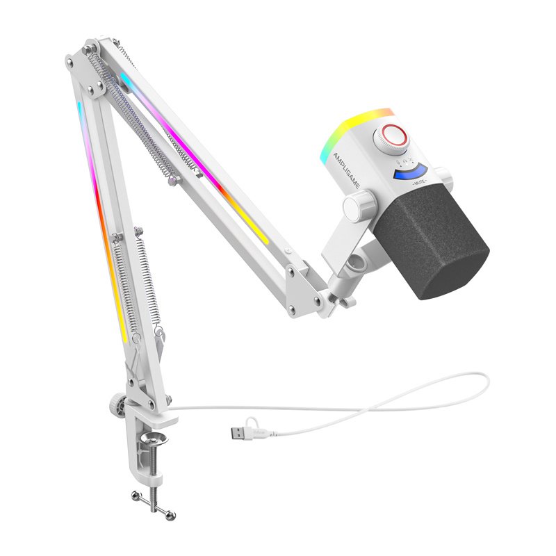 Fifine AM8proTW dynamic microphone with boom arm (white)