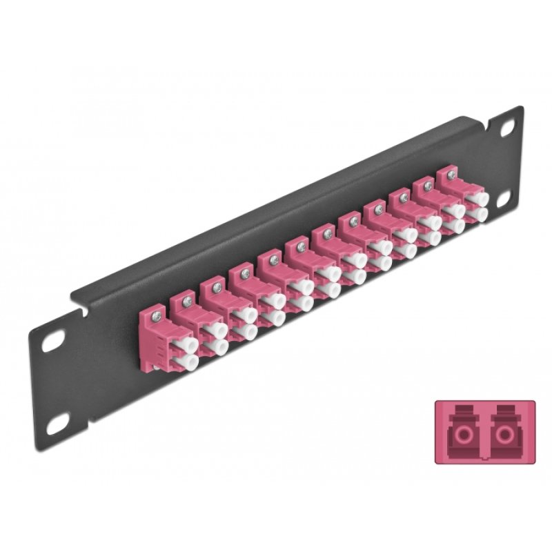 DeLOCK Panneau 10″ de distribution de fibre optique, 12 ports LC Duplex violet, 1 unité, noir