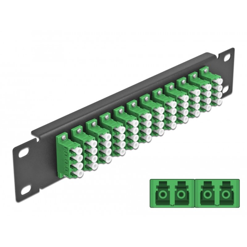 DeLOCK 10″ Fiber Optic Patch Panel 12 Port LC Quad green 1U black