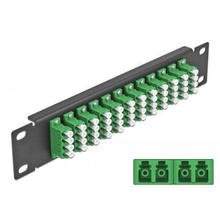 DeLOCK 10″ Fiber Optic Patch Panel 12 Port LC Quad green 1U black