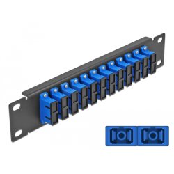 DeLOCK 10″ Fiber Optic Patch Panel 12 Port SC Duplex blue 1U black