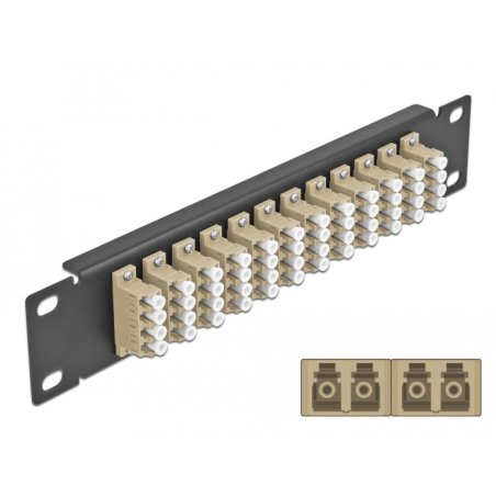 DeLOCK 10″ Fiber Optic Patch Panel 12 Port LC Quad beige 1U black