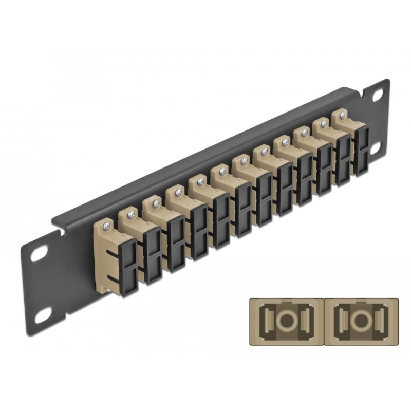 DeLOCK 10″ Fiber Optic Patch Panel 12 Port SC Duplex beige 1U black
